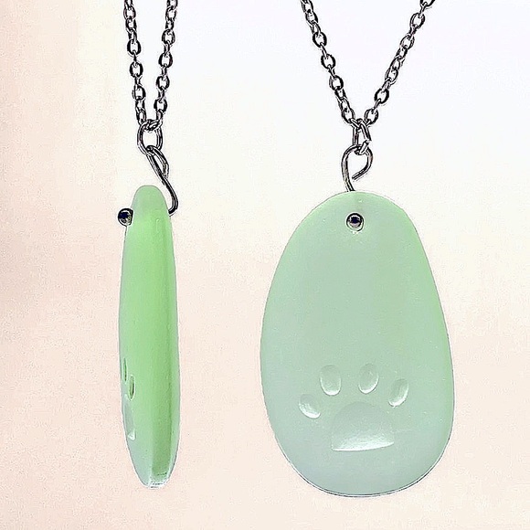 NWT ๐๏ธ๐พ STAINLESS STEEL PAW IMPRINT GREEN BEACH GLASS PENDANT SILVER NECKLACE - Picture 3 of 4